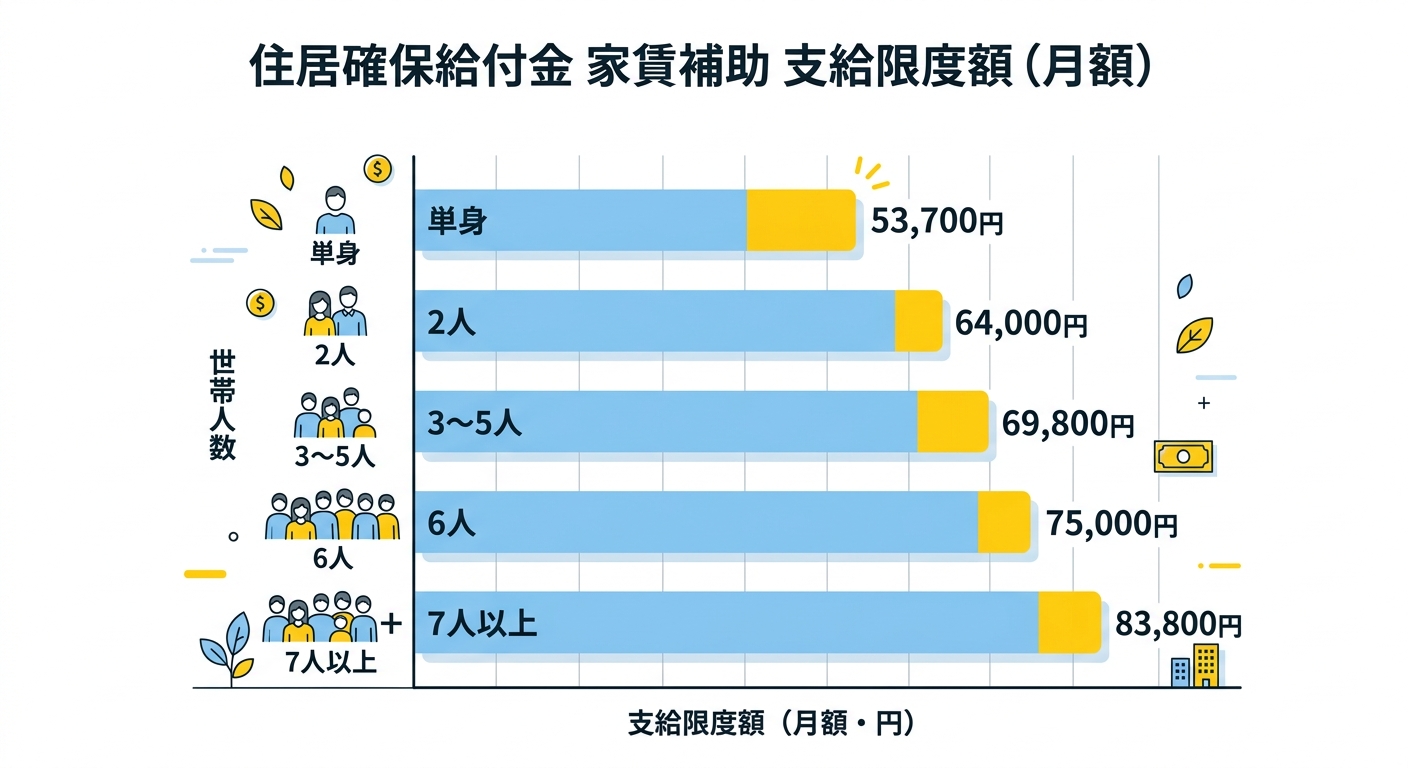 住居確保給付金 家賃補助 世帯別の支給限度額グラフ