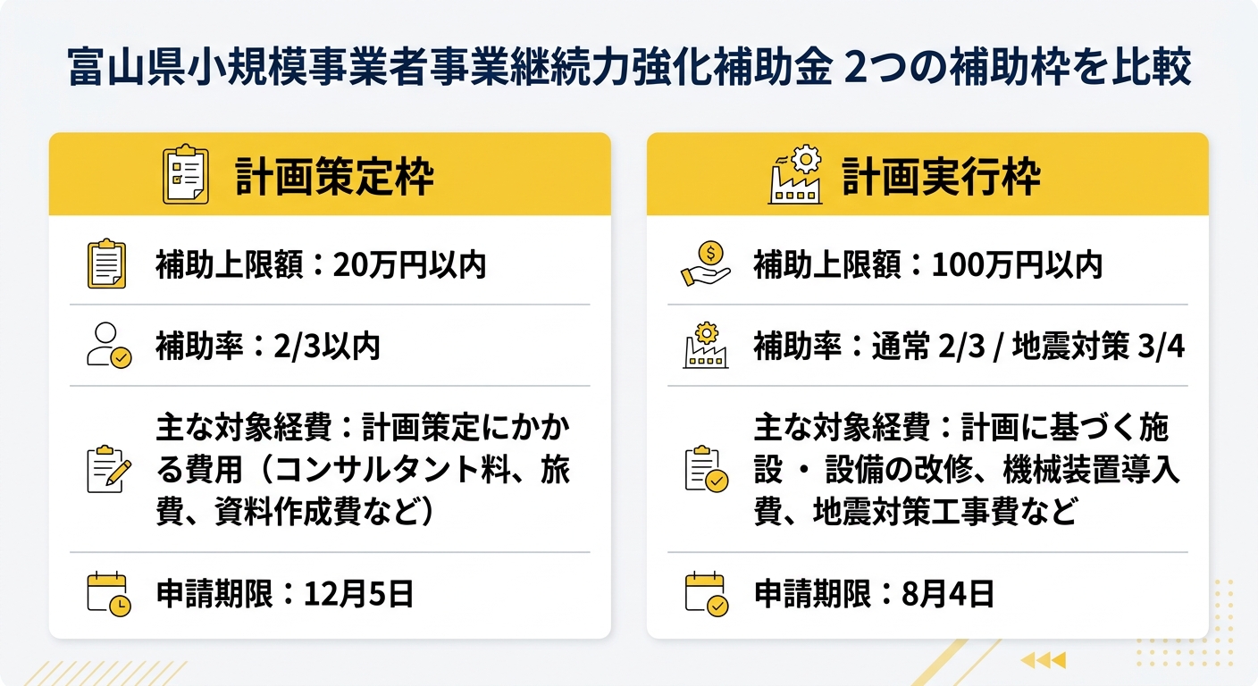 補助枠比較図 - 計画策定枠と計画実行枠の違い