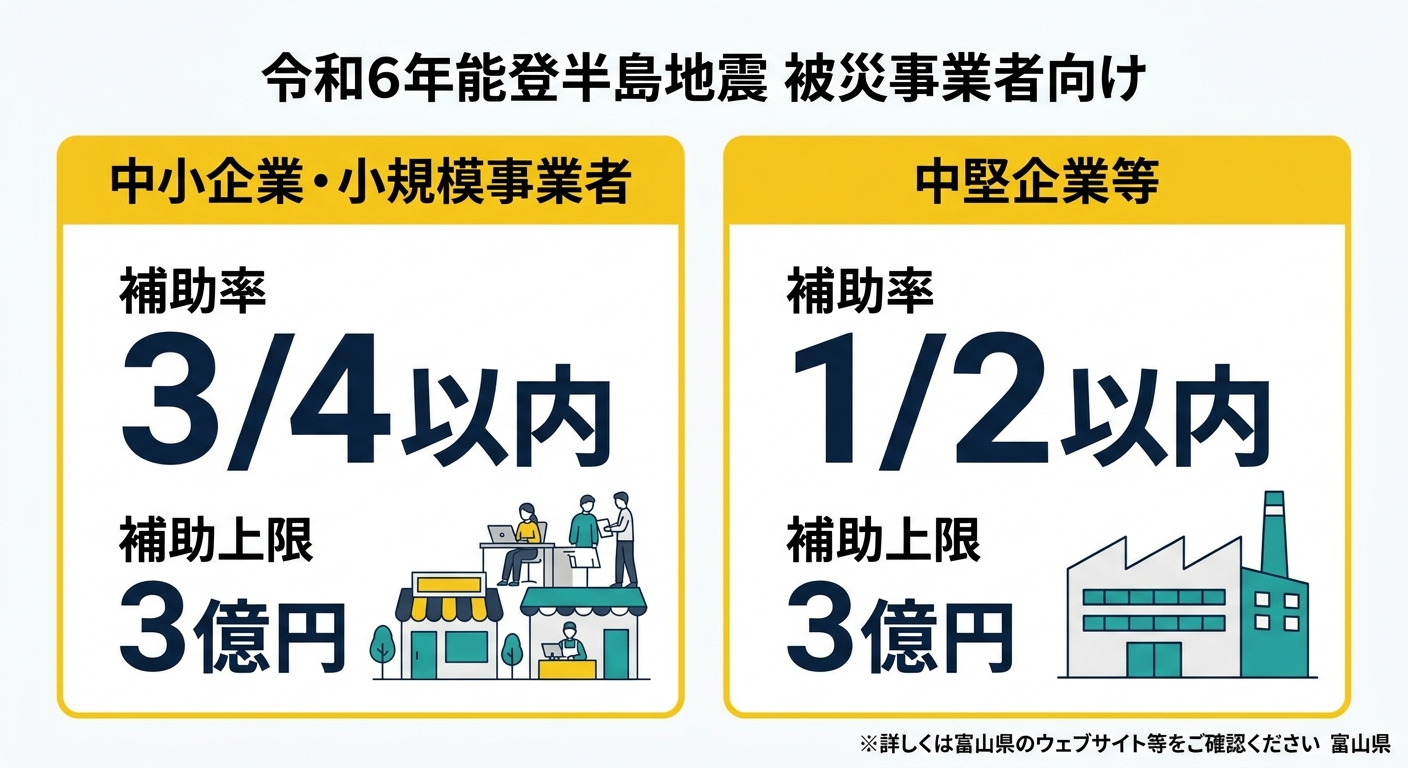 富山県なりわい再建支援補助金 対象者と補助率の比較図