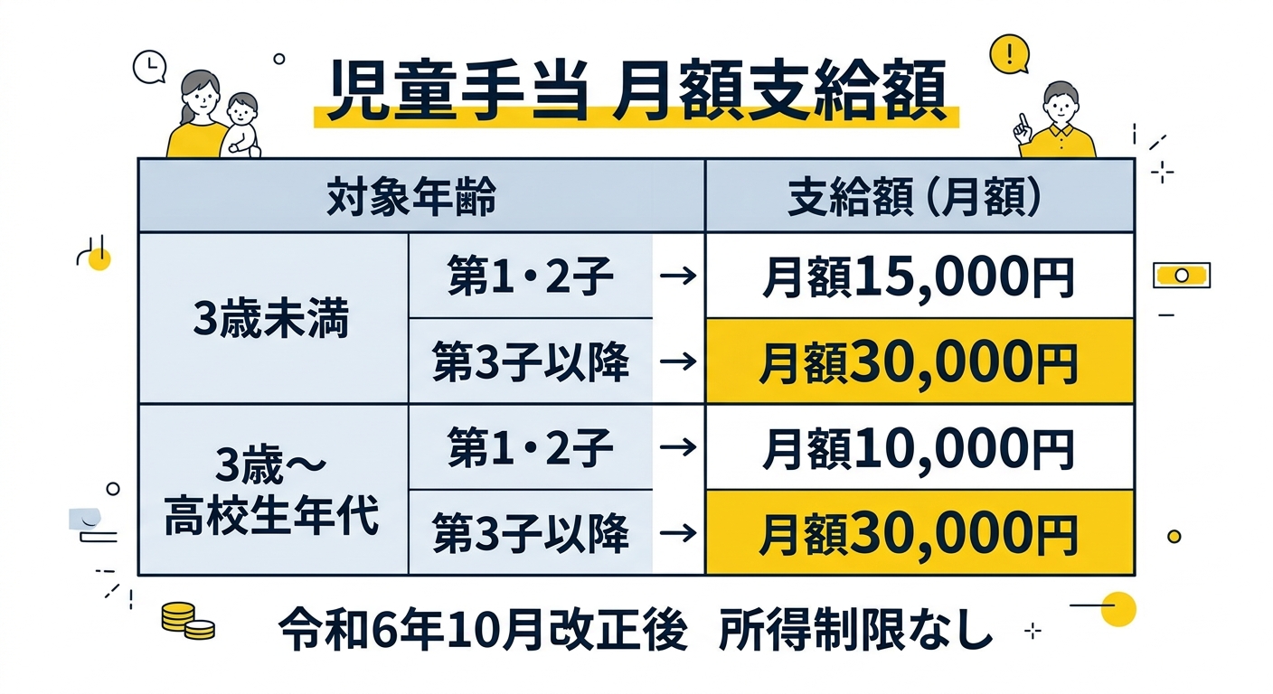 児童手当 月額支給額一覧