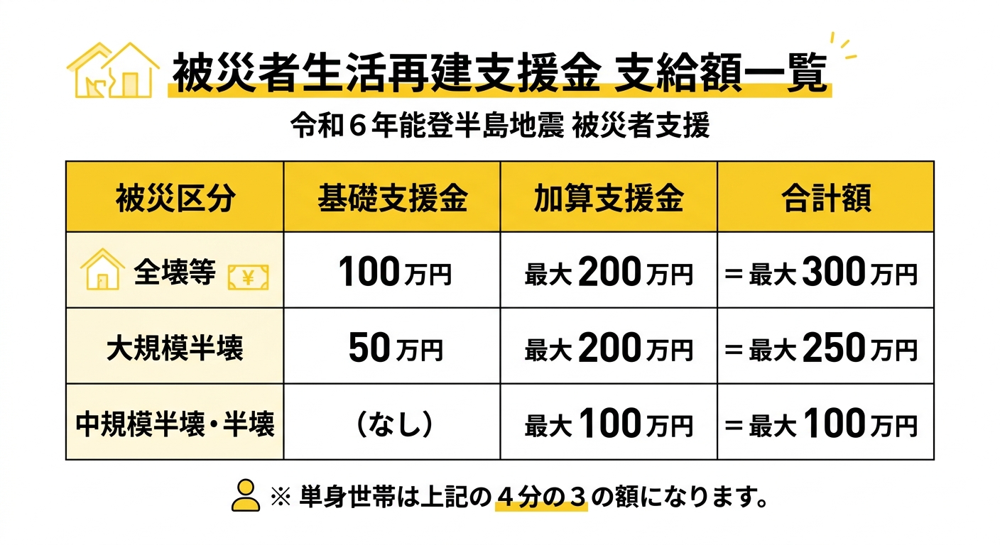 被災者生活再建支援金 支給額一覧