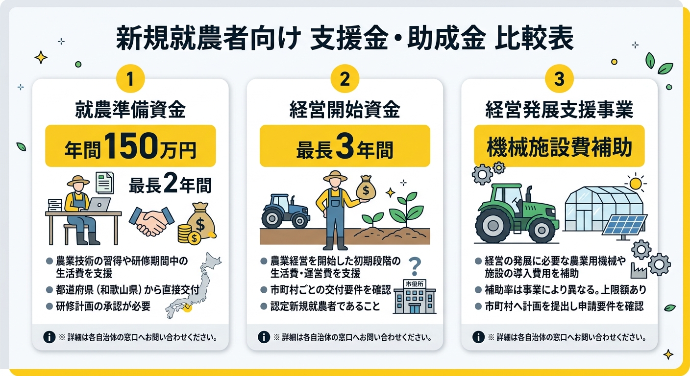 就農準備資金の金額・期間まとめ表