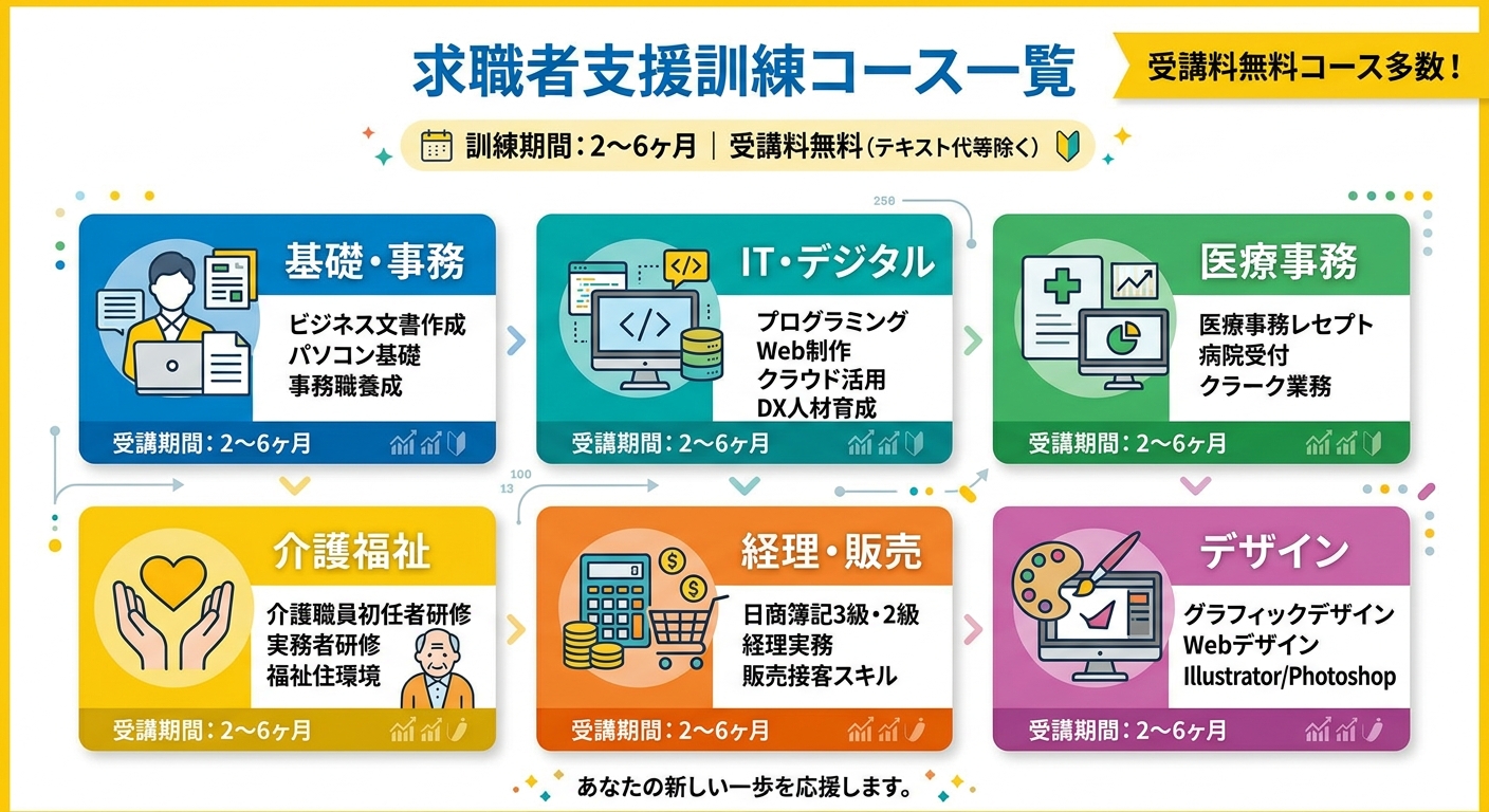求職者支援制度の訓練コース一覧比較図