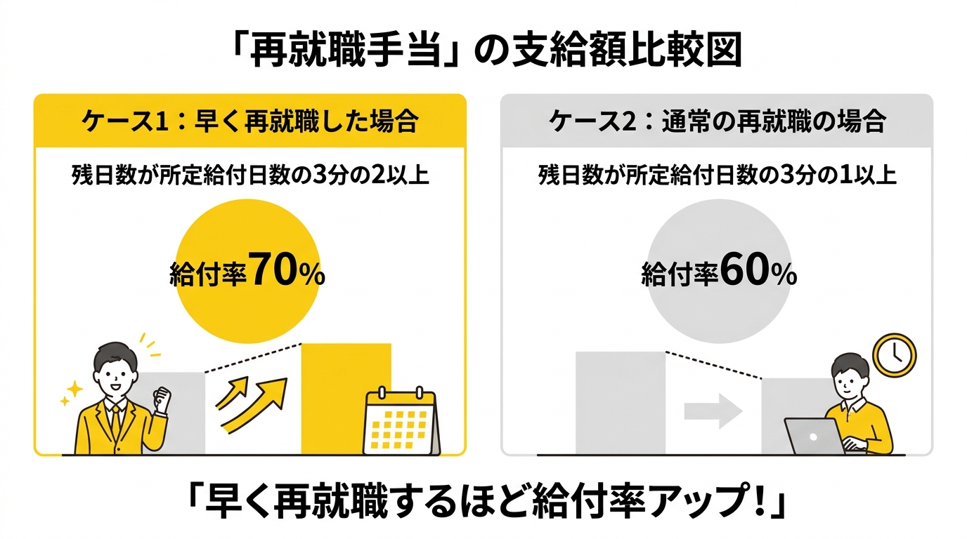 再就職手当の給付率比較図