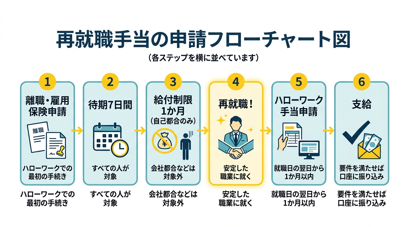 再就職手当の申請フローチャート