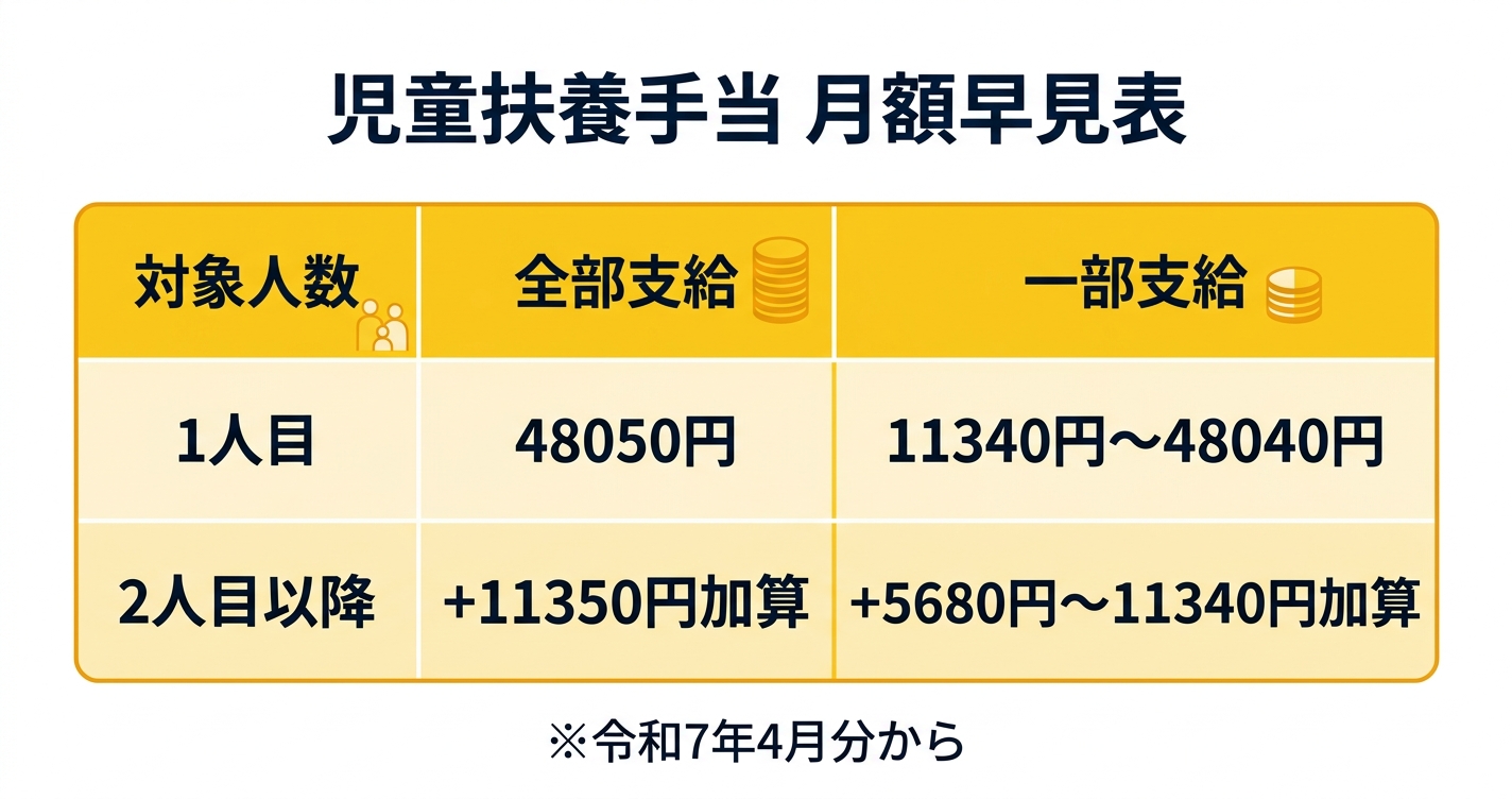 児童扶養手当 月額早見表