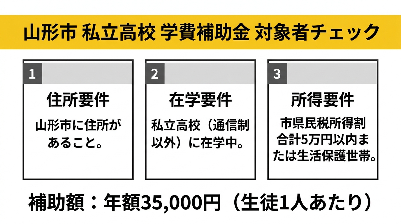 山形市私立高校学費補助金 対象者チェック