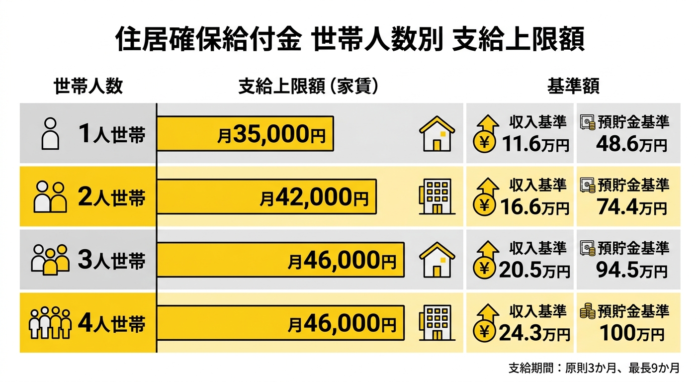 住居確保給付金 世帯人数別支給上限額一覧