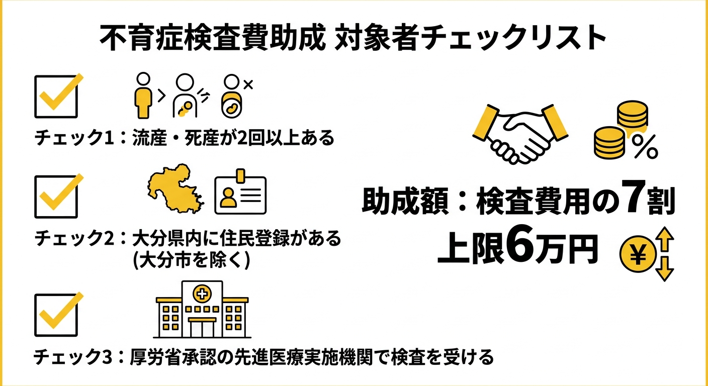 大分県不育症検査費助成制度 対象者と検査の図解