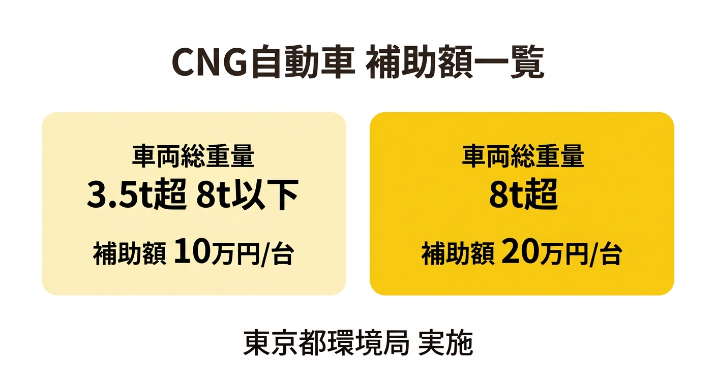 CNG自動車補助金 補助額一覧