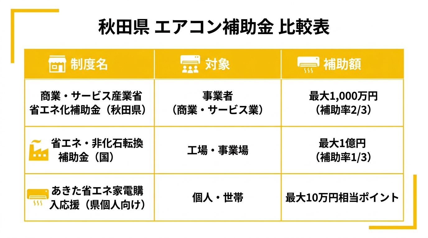 秋田県エアコン補助金比較表