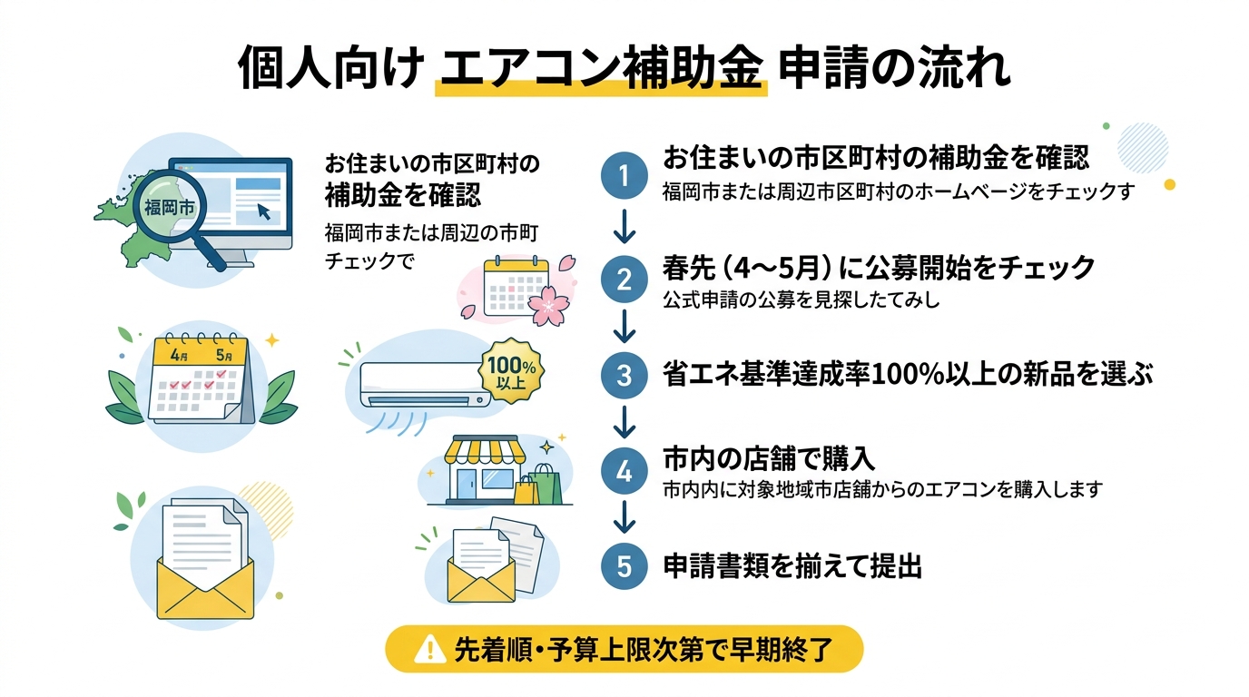 福岡県個人向けエアコン補助金申請フロー図