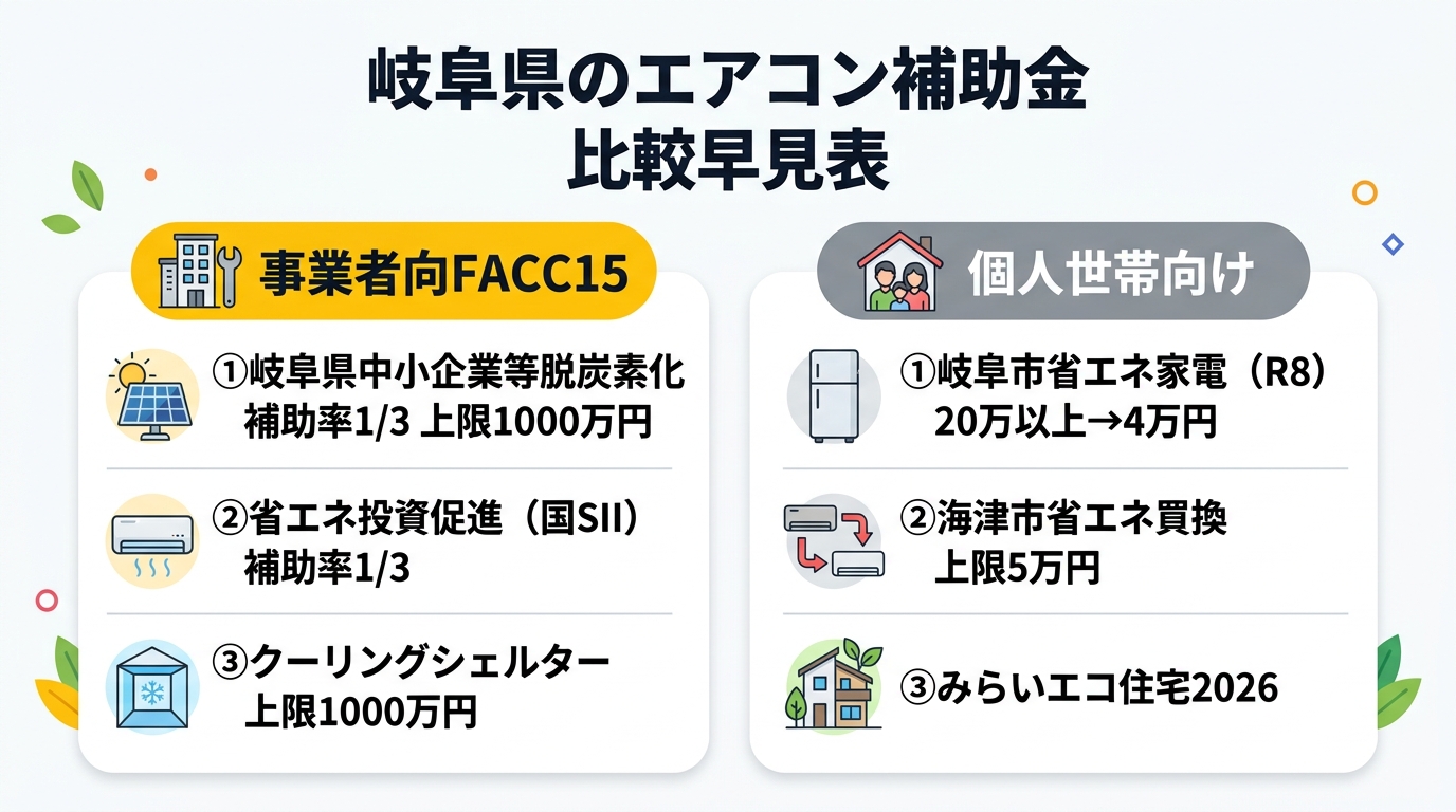 岐阜県のエアコン補助金 比較早見表
