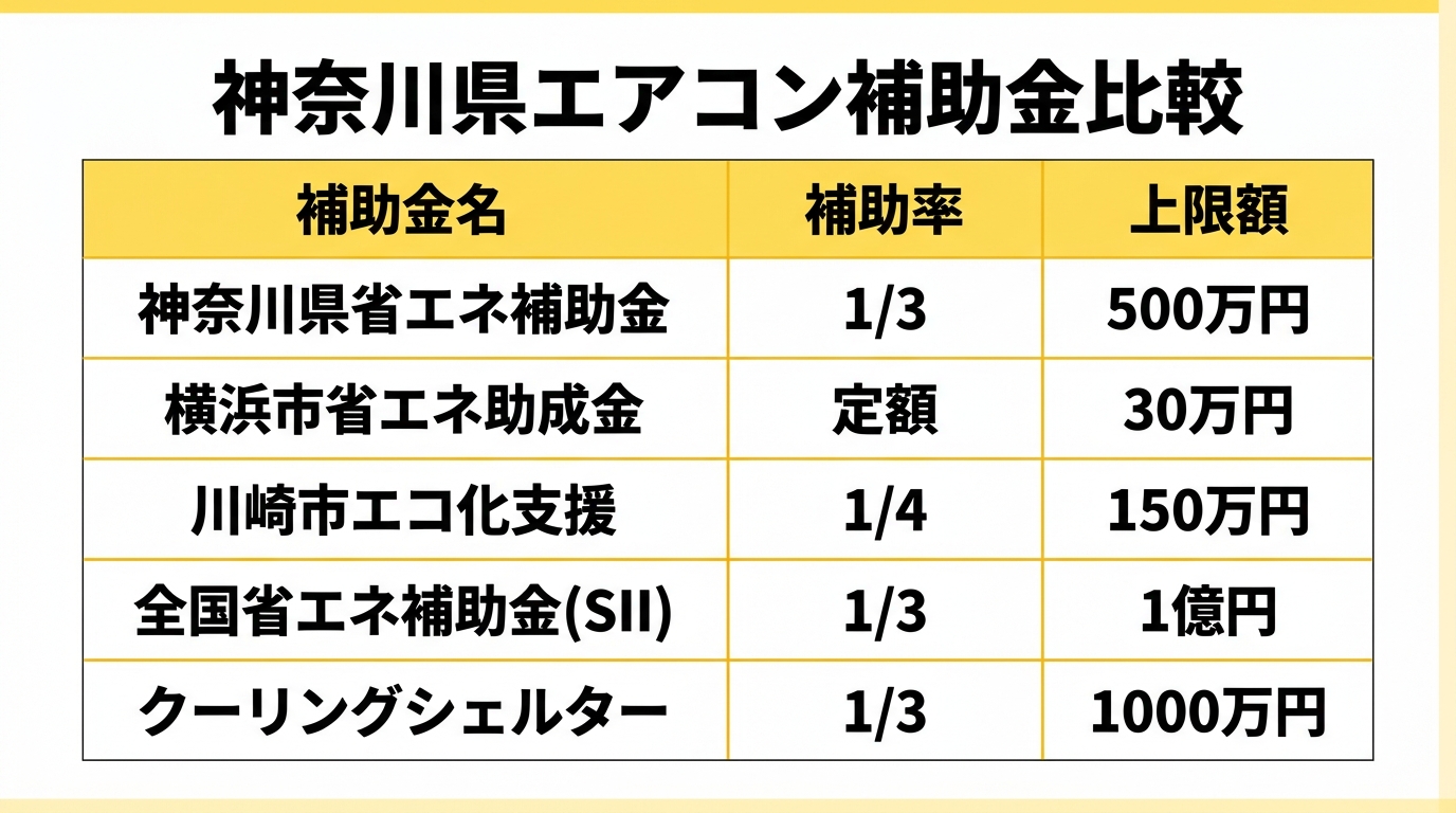 神奈川県エアコン補助金比較表