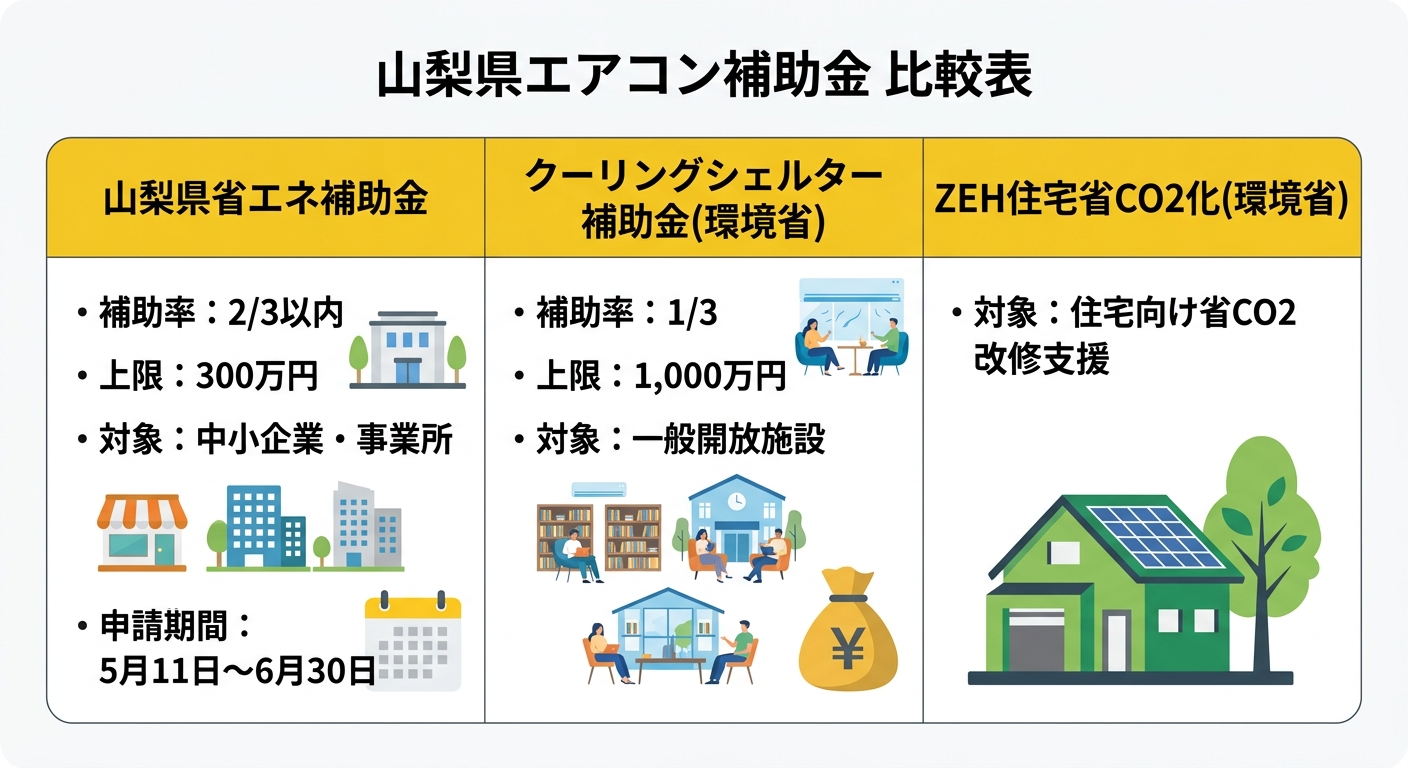 山梨県エアコン補助金 比較表