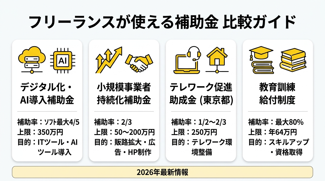 フリーランス向け補助金の比較図