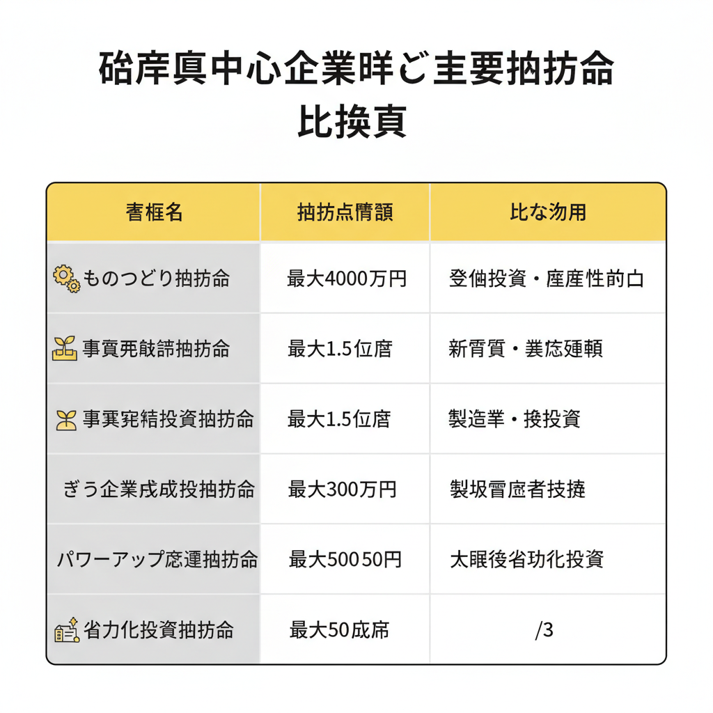 岐阜県中小企業向け主要補助金 比較表