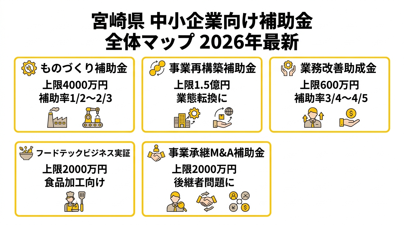 宮崎県の中小企業向け補助金 全体マップ