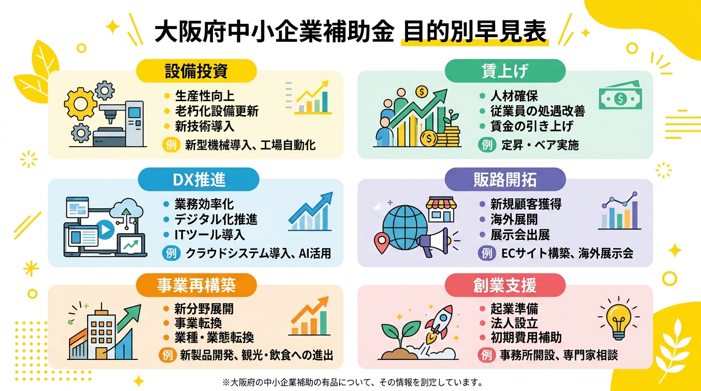 大阪府中小企業補助金 目的別早見表