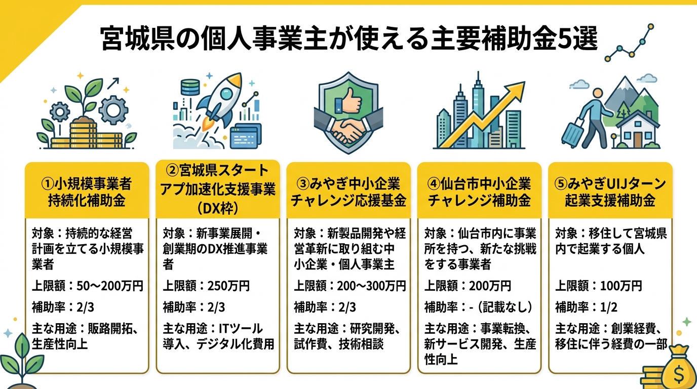 宮城県の個人事業主向け補助金5選比較