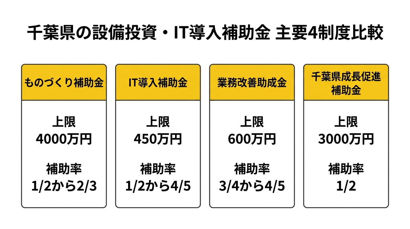 千葉県の設備投資・IT導入補助金 主要4制度比較