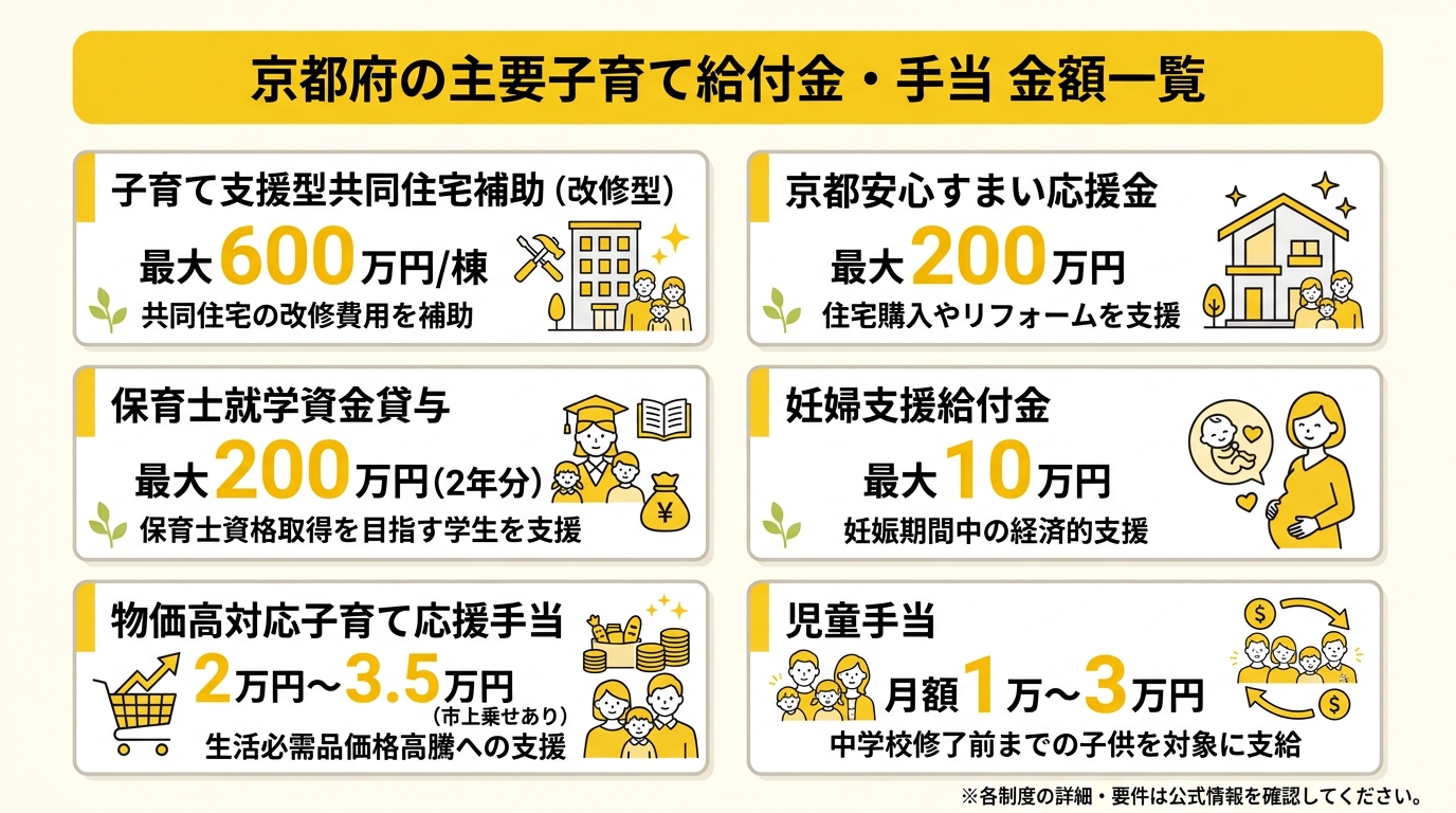 主要給付金・手当の金額比較