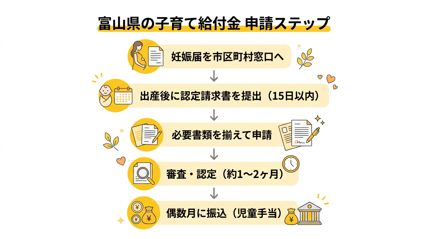 富山県の子育て給付金 申請ステップ