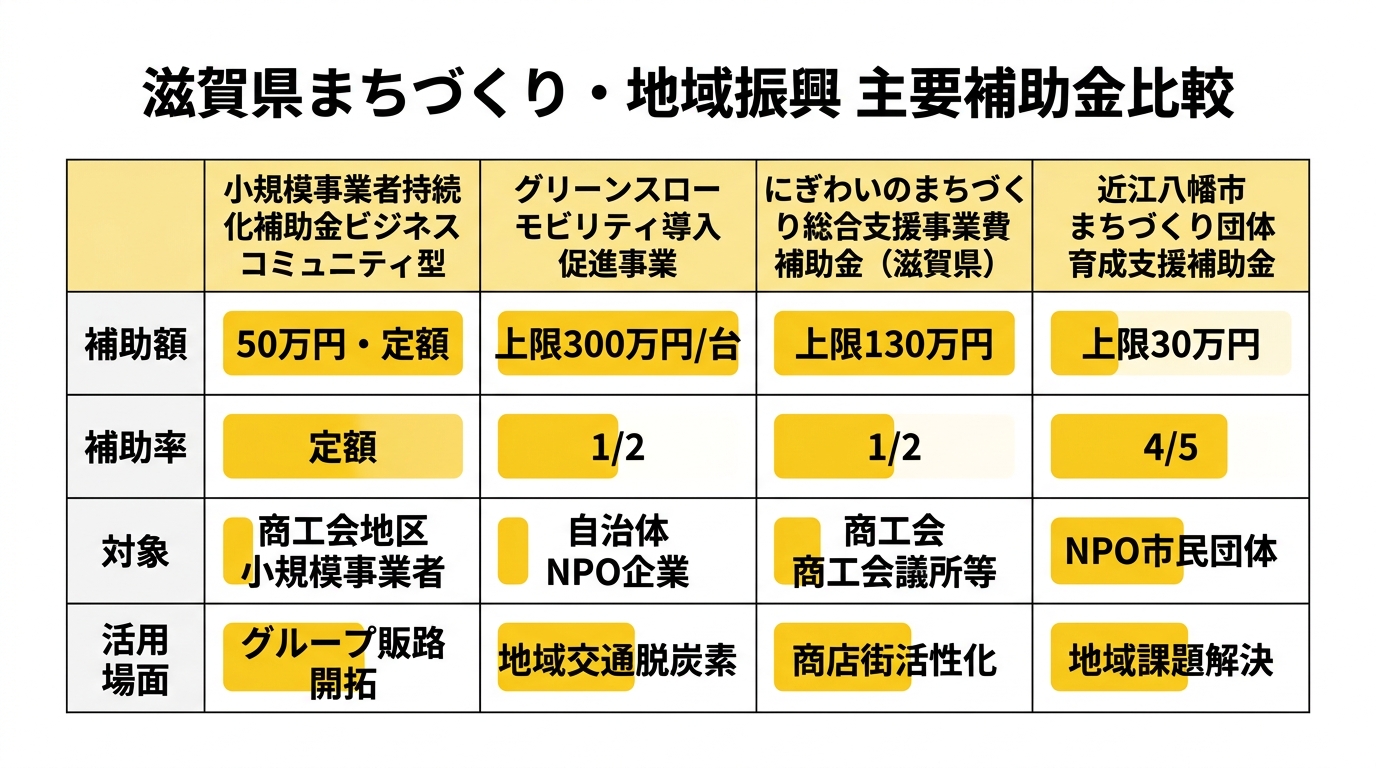 滋賀県まちづくり・地域振興 主要補助金比較