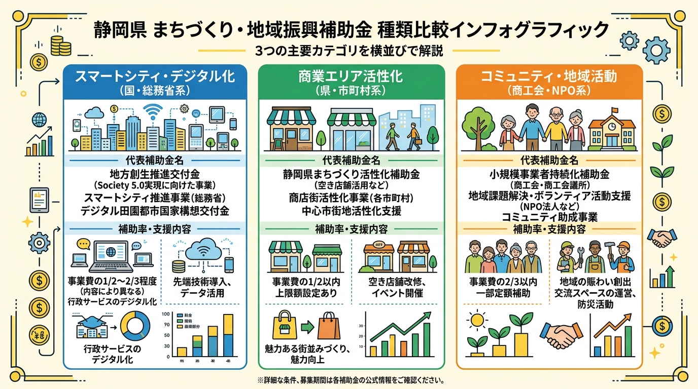 まちづくり・地域振興補助金の種類比較