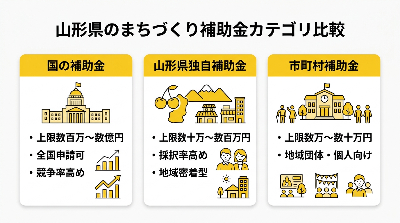山形県のまちづくり補助金カテゴリ比較図