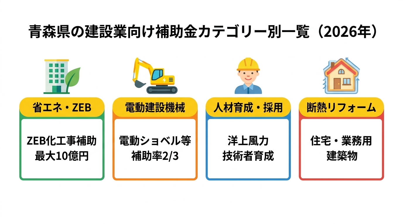 青森県の建設業向け補助金カテゴリー別一覧（2026年）