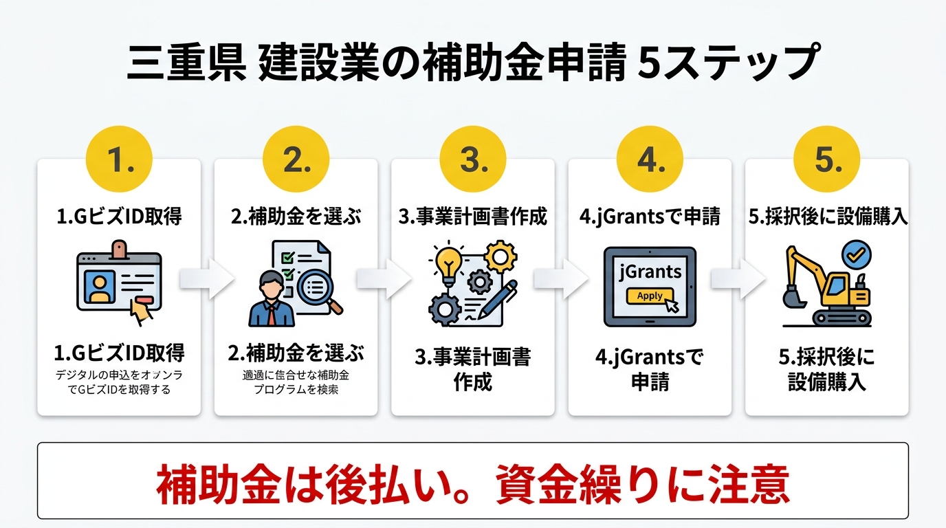 三重県 建設業の補助金申請 5ステップ
