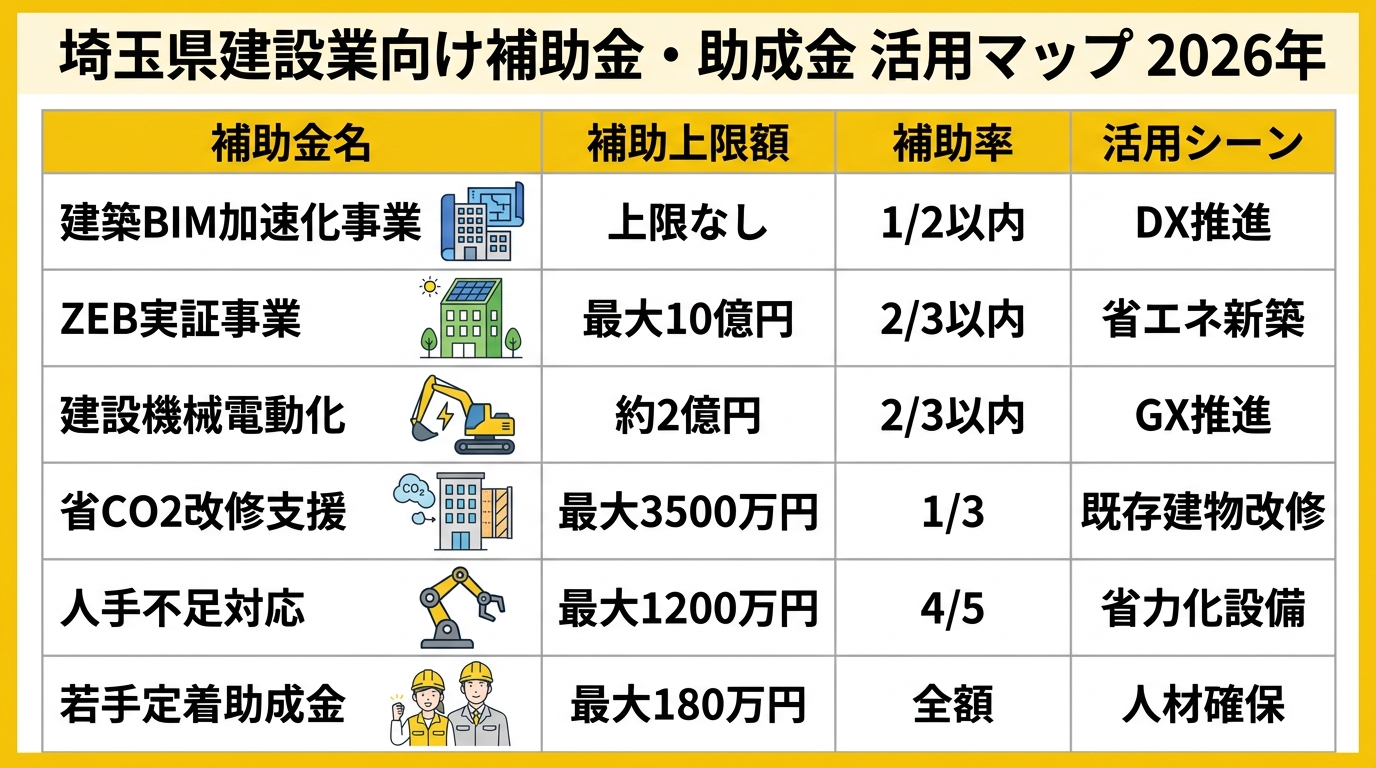 埼玉県建設業向け補助金・助成金 活用マップ 2026年