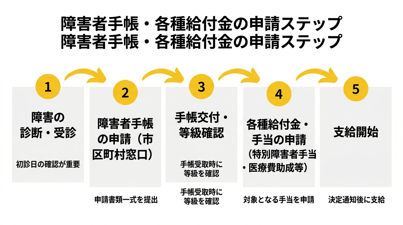 障害者手帳・各種給付金の申請ステップ