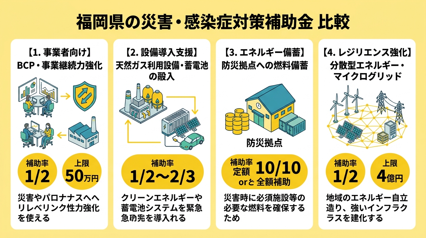 福岡県の災害・感染症対策補助金の種類比較