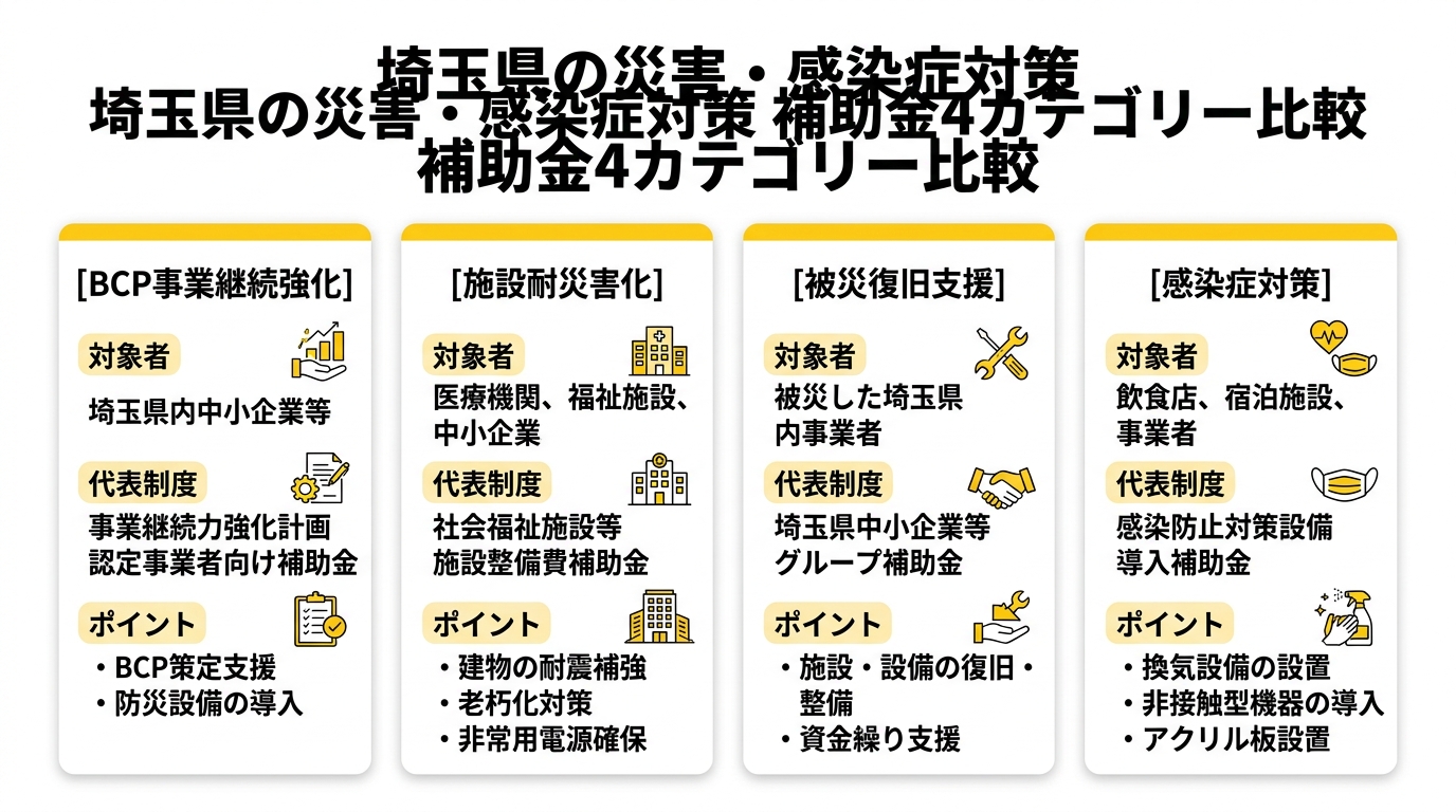 埼玉県の災害・感染症対策 補助金4カテゴリー比較