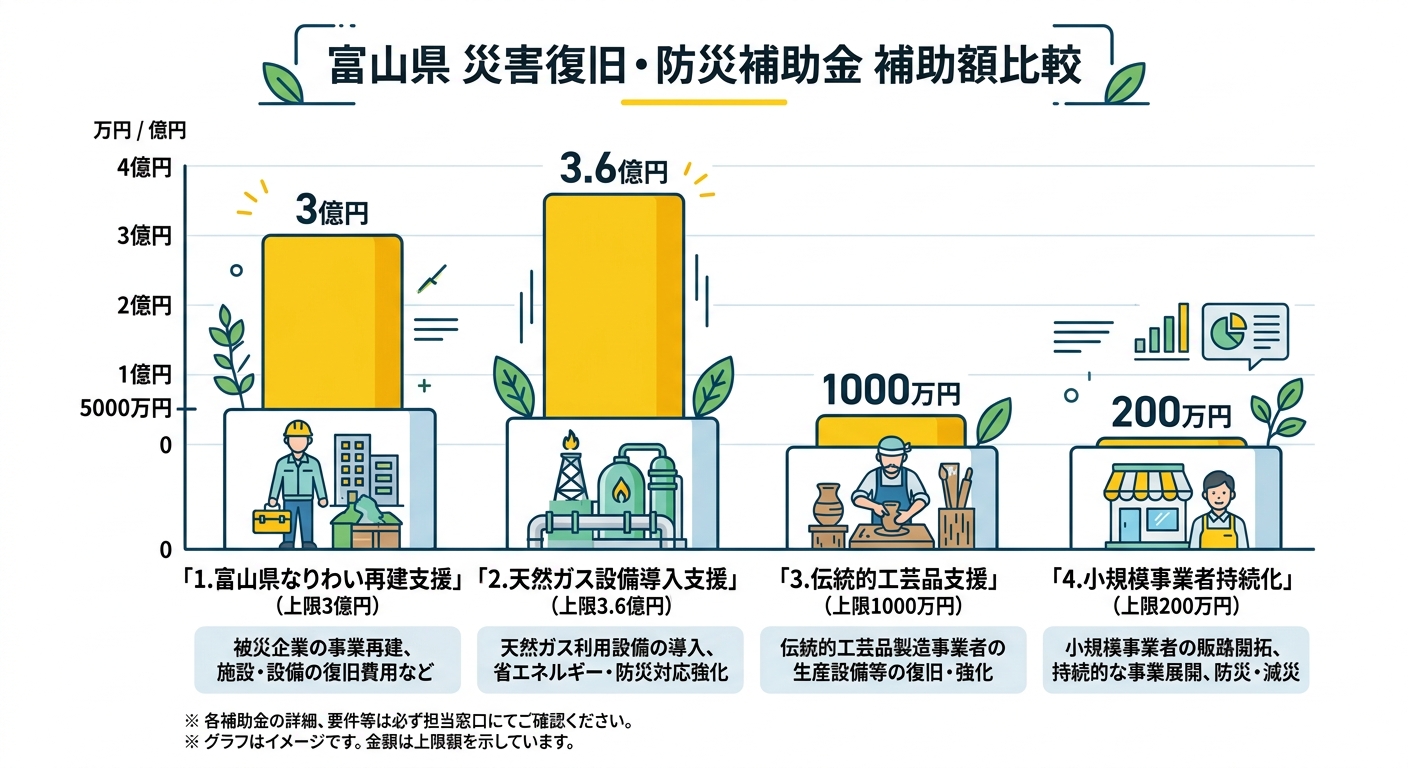 富山県 災害復旧・防災補助金 補助額比較
