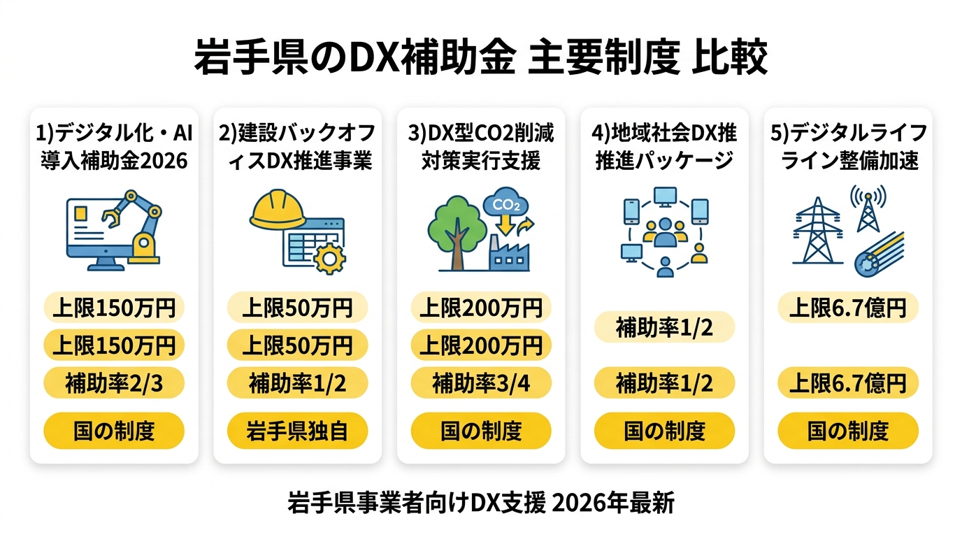 岩手県のDX補助金 主要制度 比較