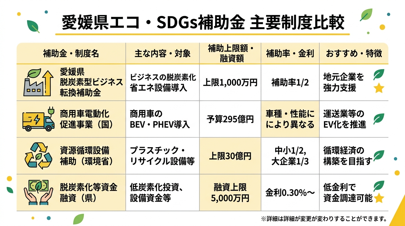 愛媛県エコ・SDGs補助金 主要制度比較