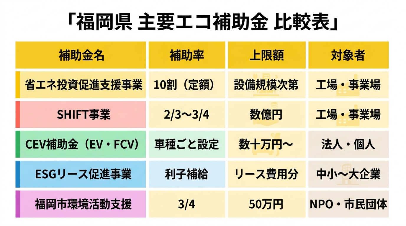 福岡県エコ補助金の比較チャート