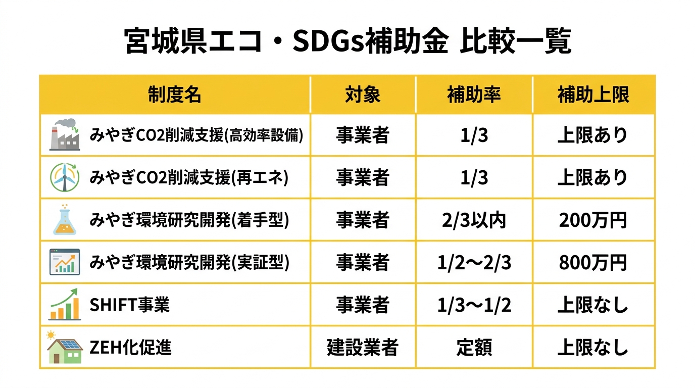宮城県エコ・SDGs補助金 比較一覧