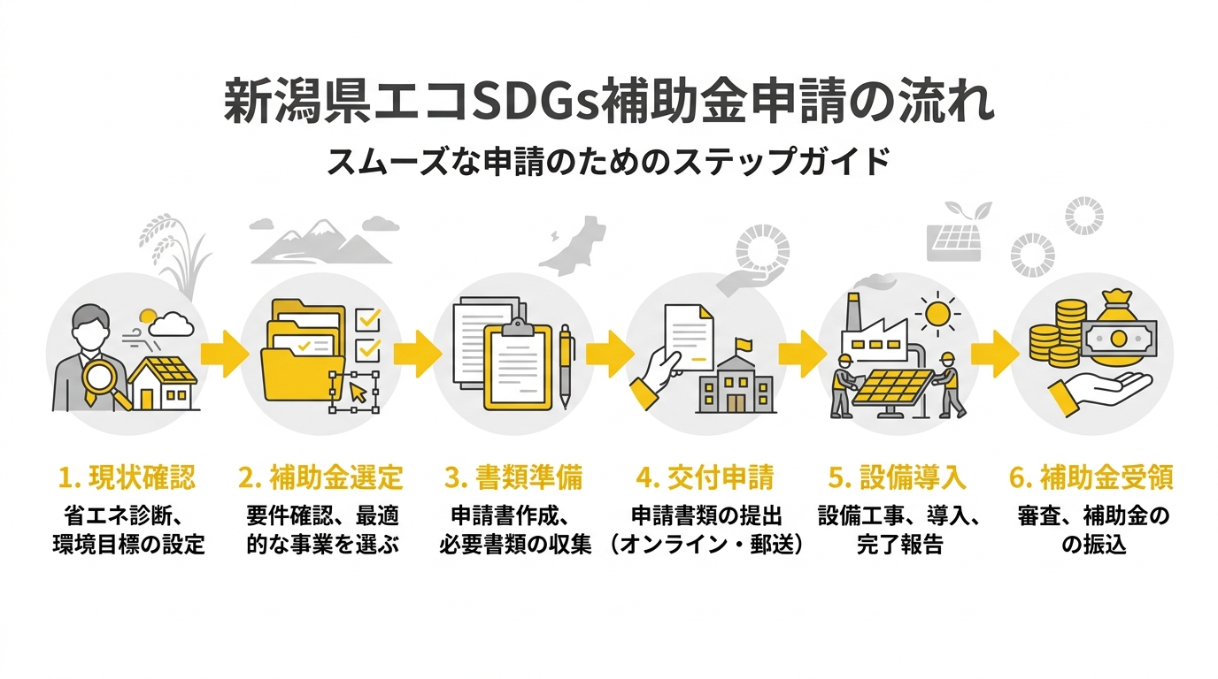 新潟県エコ・SDGs補助金申請フロー（国の制度と市町村制度の選び方）