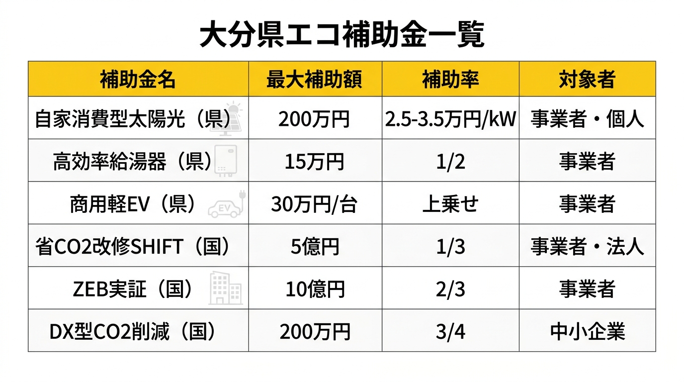 大分県エコ・SDGs補助金比較表