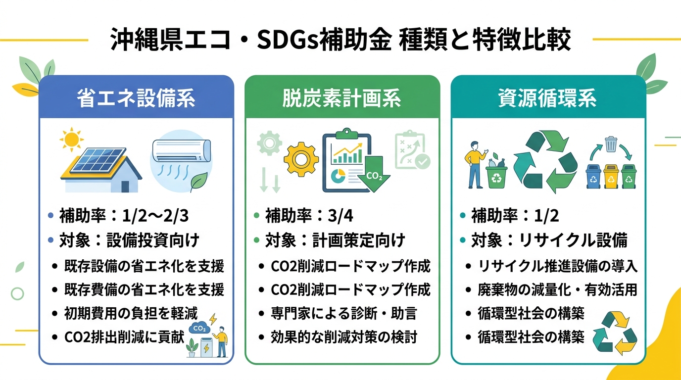 沖縄県エコ・SDGs補助金 種類と特徴比較