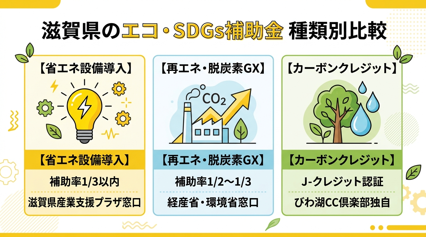 滋賀県のエコ・SDGs補助金 種類別比較