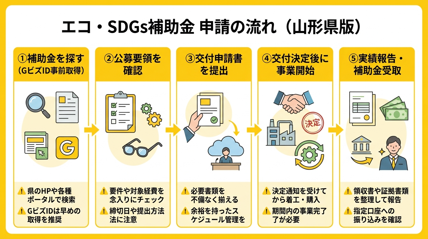 エコ・SDGs補助金 申請の流れ（山形県版）