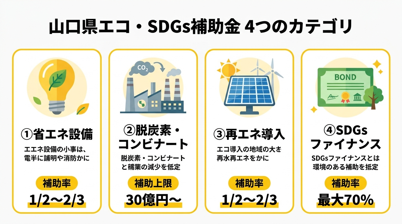 山口県 エコ・SDGs補助金 4つのカテゴリ比較