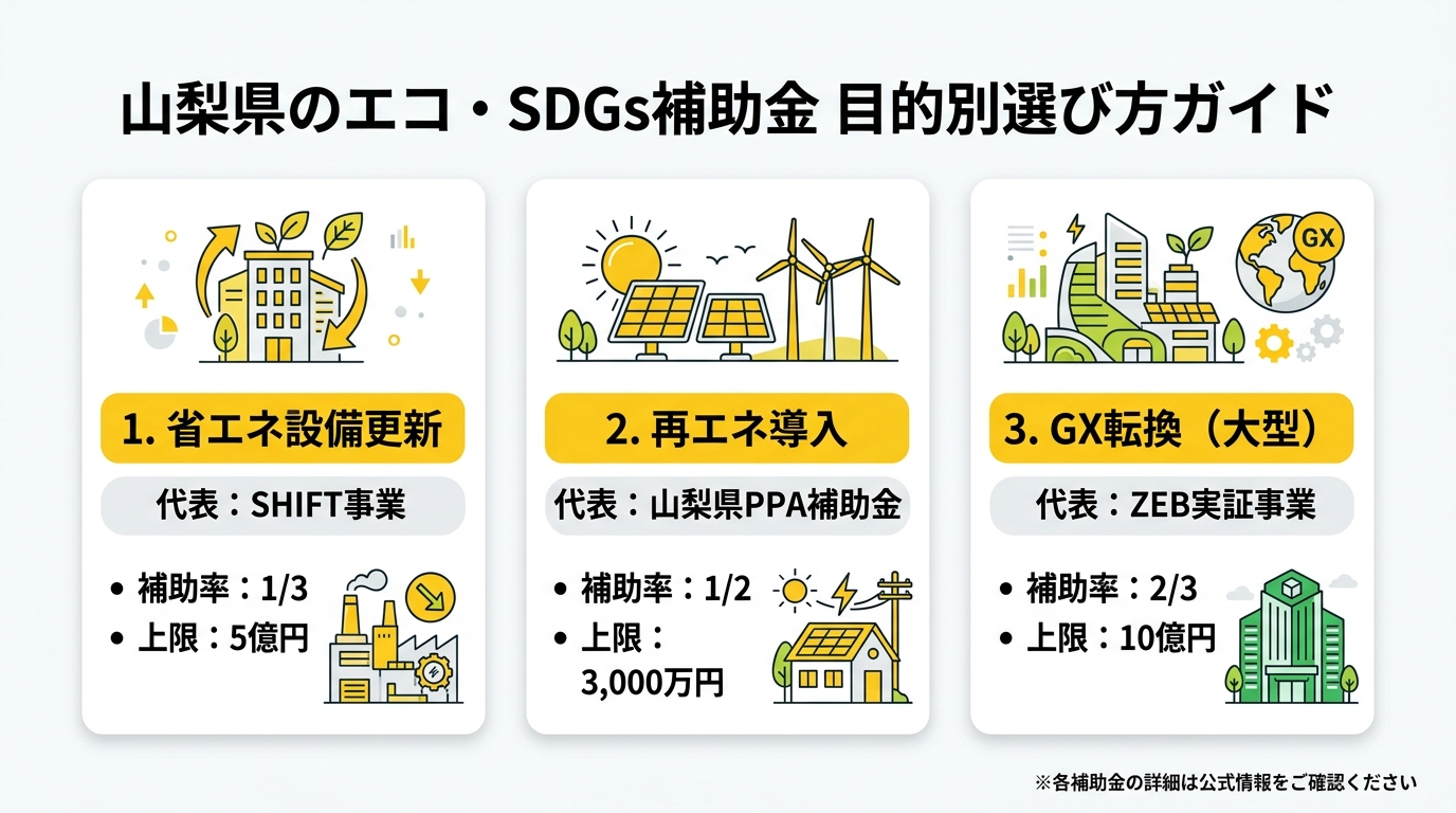 山梨県のエコ・SDGs補助金 目的別選び方ガイド