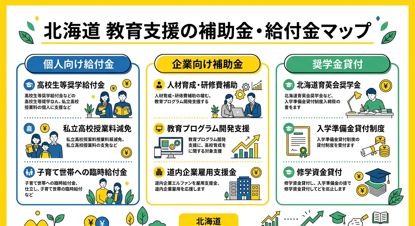 北海道 教育支援の補助金・給付金マップ