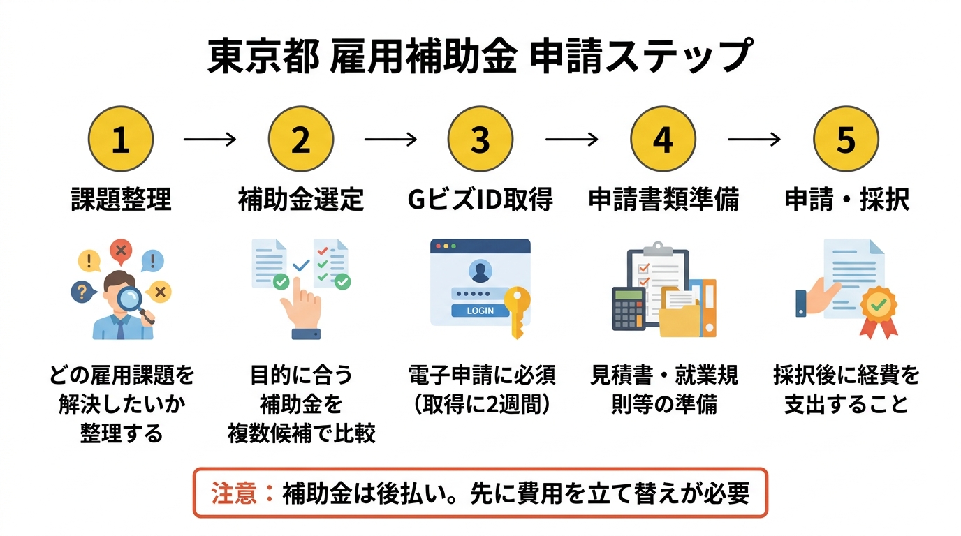 東京都 雇用補助金 申請ステップ